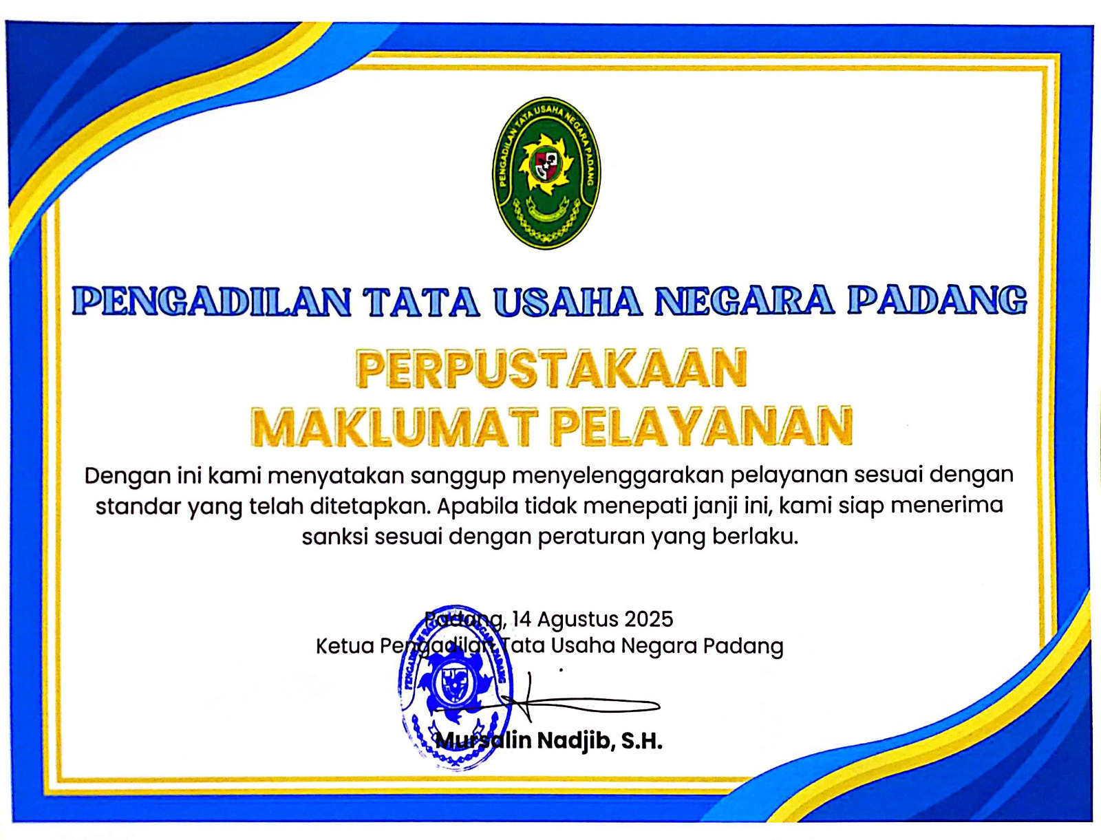Maklumat Pelayanan Perpustakaan PTUN Padang